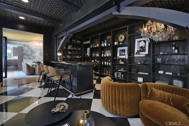 5005 Los Feliz Blvd, Los Angeles, CA 90027 - indoor dry bar featuring a chandelier and tile patterned flooring