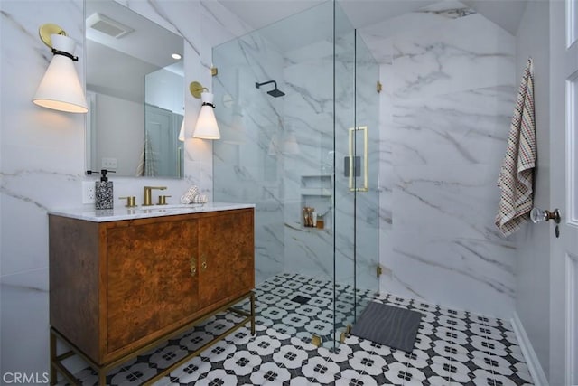 5005 Los Feliz Blvd, Los Angeles, CA 90027 - full bathroom featuring a marble finish shower and vanity