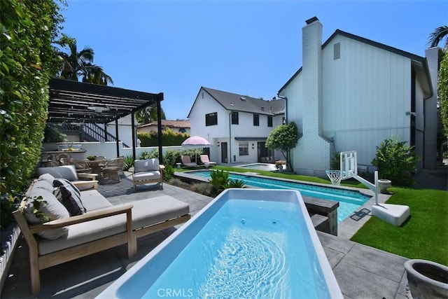5005 Los Feliz Blvd, Los Angeles, CA 90027 - view of swimming pool with a hot tub, a pergola, a patio, and an outdoor living space