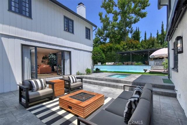 5005 Los Feliz Blvd, Los Angeles, CA 90027 - view of patio with outdoor lounge area, a swimming pool, and an in-ground hot tub