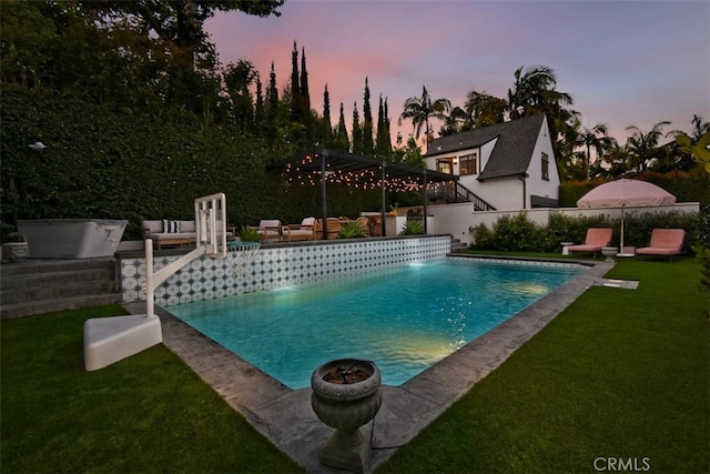 5005 Los Feliz Blvd, Los Angeles, CA 90027 - pool at dusk with a pergola and stairway