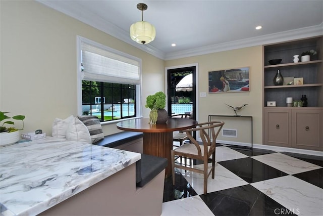 5005 Los Feliz Blvd, Los Angeles, CA 90027 - dining space with ornamental molding, recessed lighting, and marble finish floors