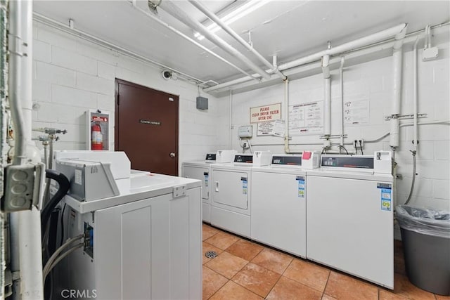 500 Jackson Pl Unit 118, Glendale, CA 91206 - shared laundry with independent washer and dryer, concrete block wall, and light tile patterned floors