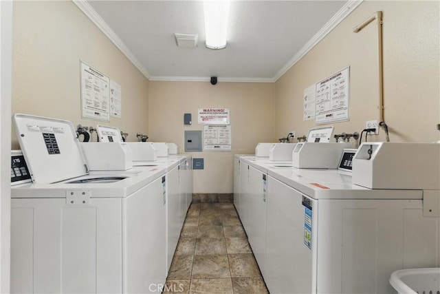 500 Jackson Pl Unit 118, Glendale, CA 91206 - shared laundry room with washing machine and dryer and crown molding
