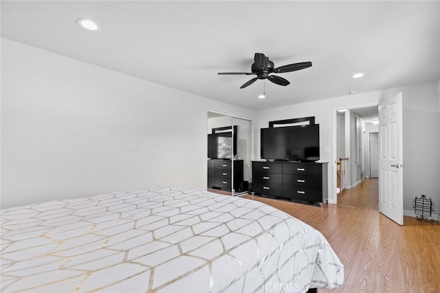 20623 Russ Jay St, Saugus, CA 91350 - bedroom featuring light wood finished floors, recessed lighting, and ceiling fan