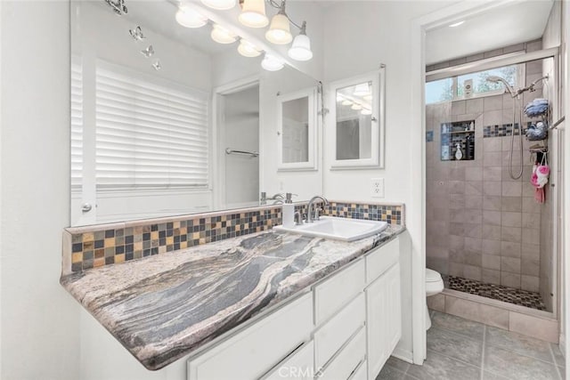 20623 Russ Jay St, Saugus, CA 91350 - bathroom featuring vanity, a stall shower, a chandelier, and tile patterned flooring
