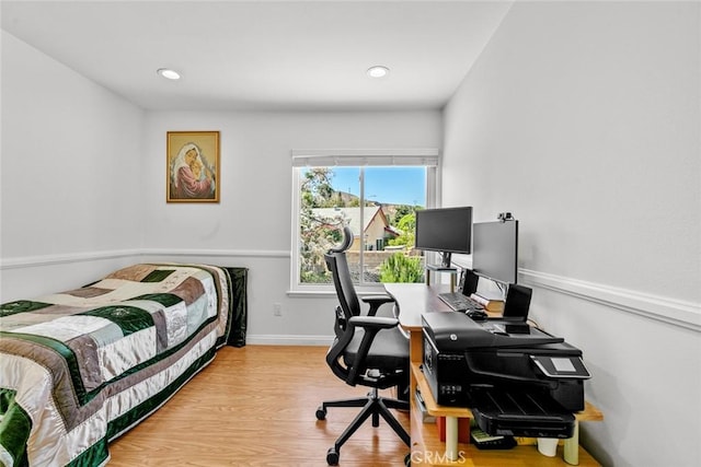 20623 Russ Jay St, Saugus, CA 91350 - bedroom with light wood-style floors, an office area, and recessed lighting