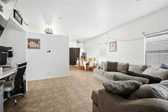 25780 Jumano Dr, Moreno Valley, CA 92551 - tiled living area featuring an office area and ceiling fan