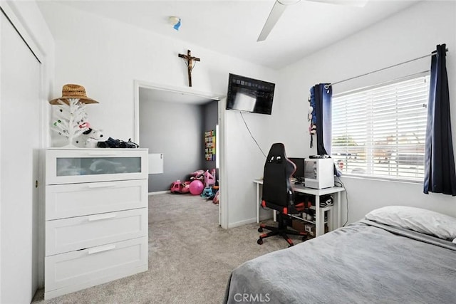 25780 Jumano Dr, Moreno Valley, CA 92551 - carpeted bedroom featuring a ceiling fan and baseboards
