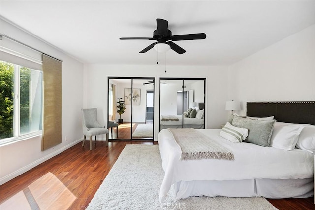 312 N Francisca Ave Unit 1, Redondo Beach, CA 90277 - bedroom with wood finished floors, multiple closets, and a ceiling fan