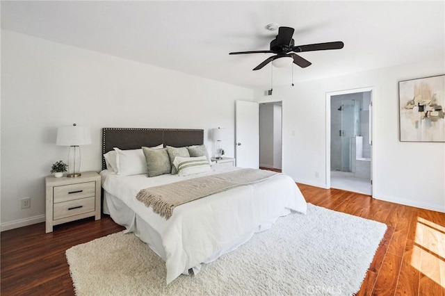 312 N Francisca Ave Unit 1, Redondo Beach, CA 90277 - bedroom with dark wood-style flooring, ensuite bath, and ceiling fan