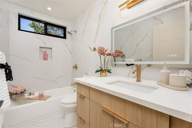6032 Sun Knoll Cir, Yorba Linda, CA 92886 - bathroom with vanity, marble finish floors, and shower / bathtub combination