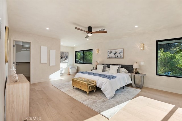 6032 Sun Knoll Cir, Yorba Linda, CA 92886 - bedroom featuring light wood finished floors, recessed lighting, ceiling fan, and a spacious closet