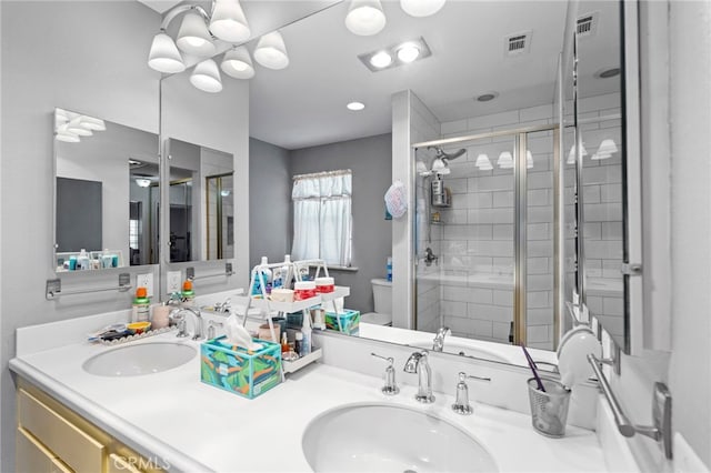 42821 15th St W Unit 4, Lancaster, CA 93534 - bathroom with double vanity and a stall shower