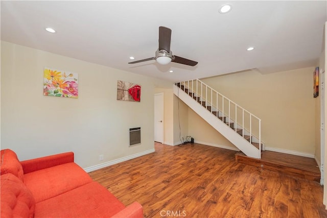 3 Albany Unit 61, Irvine, CA 92604 - unfurnished living room featuring stairs, recessed lighting, ceiling fan, and wood finished floors