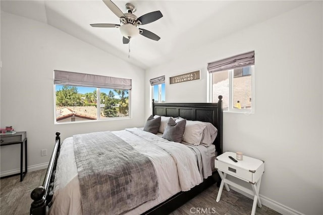 3532 Mesquite Dr, Calabasas, CA 91302 - bedroom with lofted ceiling, wood finished floors, and a ceiling fan