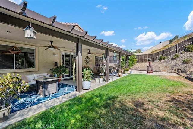23317 Badger Creek Ln, Menifee, CA 92587 - view of yard with ceiling fan and a patio area