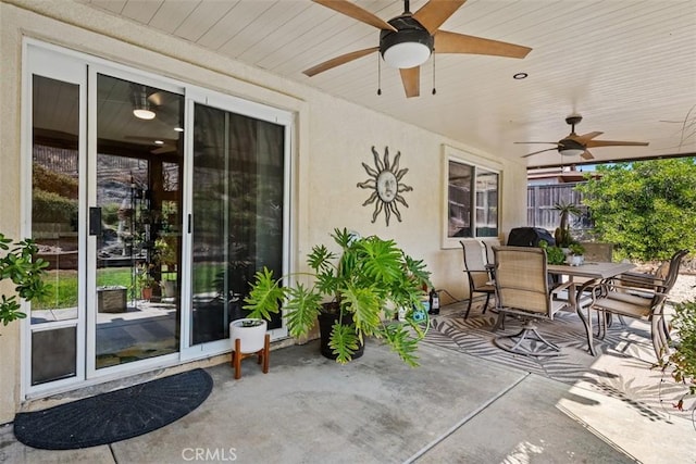 23317 Badger Creek Ln, Menifee, CA 92587 - view of patio / terrace featuring outdoor dining space and a ceiling fan