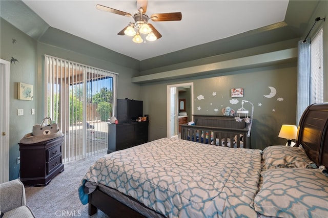 2802 Silver Shore Ln, Bakersfield, CA 93313 - carpeted bedroom featuring access to outside and ceiling fan