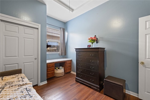 2802 Silver Shore Ln, Bakersfield, CA 93313 - bedroom featuring lofted ceiling, dark wood finished floors, and attic access