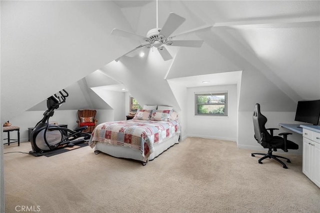 1624 Alessandro Rd, Redlands, CA 92373 - bedroom featuring light colored carpet, lofted ceiling, an office area, and ceiling fan