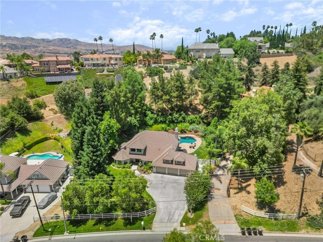 1624 Alessandro Rd, Redlands, CA 92373 - aerial perspective of suburban area featuring a pool and a mountain backdrop