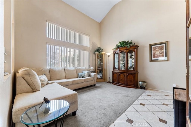 861 Shade Tree Way, Corona, CA 92878 - living room with light tile patterned floors and high vaulted ceiling