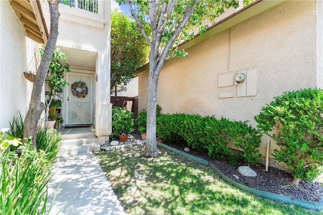 861 Shade Tree Way, Corona, CA 92878 - doorway to property featuring stucco siding