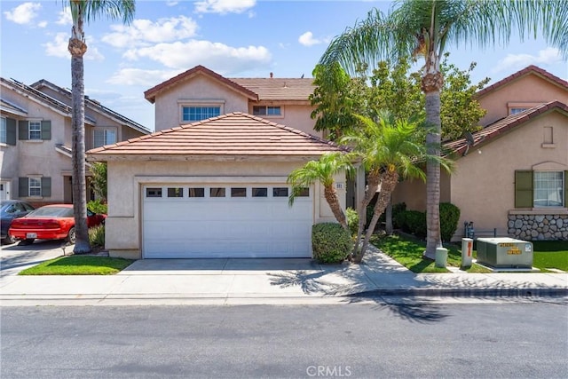 861 Shade Tree Way, Corona, CA 92878 - view of front of house featuring stucco siding, a garage, concrete driveway, and a tile roof