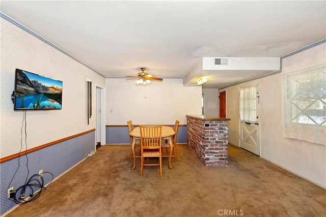 8356 Duarte Rd, San Gabriel, CA 91775 - dining area with carpet floors and a ceiling fan
