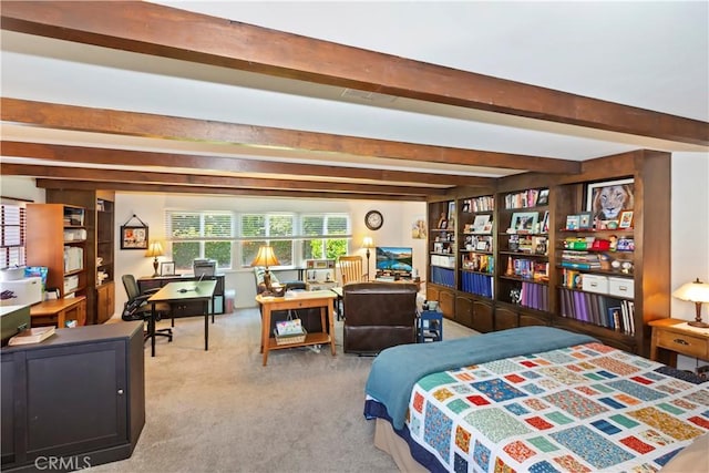 8356 Duarte Rd, San Gabriel, CA 91775 - bedroom with beamed ceiling, carpet floors, and an office area