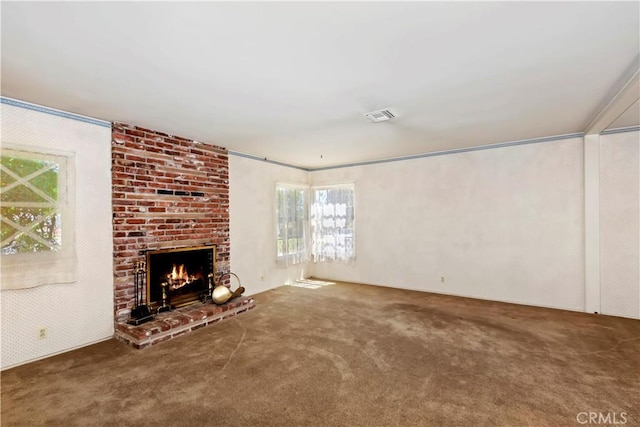 8356 Duarte Rd, San Gabriel, CA 91775 - unfurnished living room featuring carpet floors and a fireplace