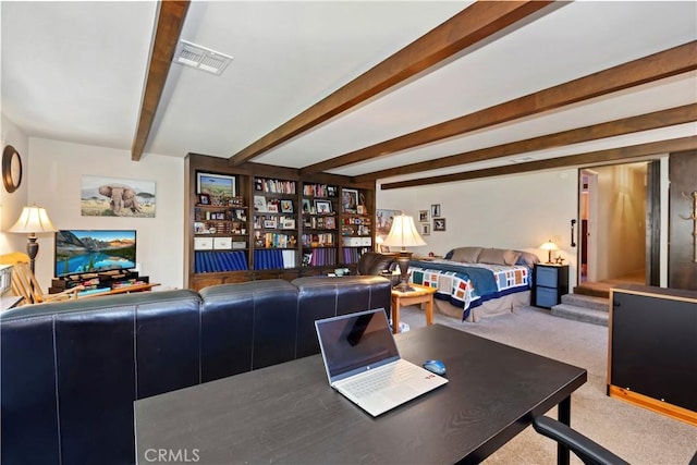 8356 Duarte Rd, San Gabriel, CA 91775 - living room with carpet flooring and beamed ceiling
