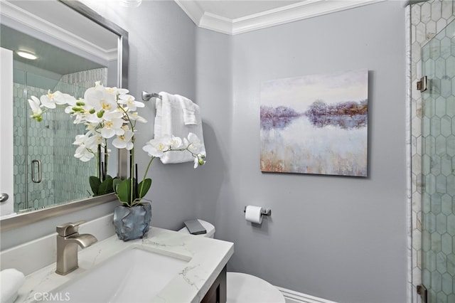 42 Fairlane Rd, Laguna Niguel, CA 92677 - bathroom featuring crown molding, vanity, and a shower stall