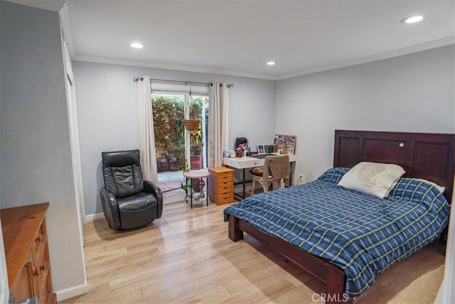10624 Nevada Ave, Chatsworth, CA 91311 - bedroom featuring wood finished floors, access to outside, recessed lighting, and ornamental molding