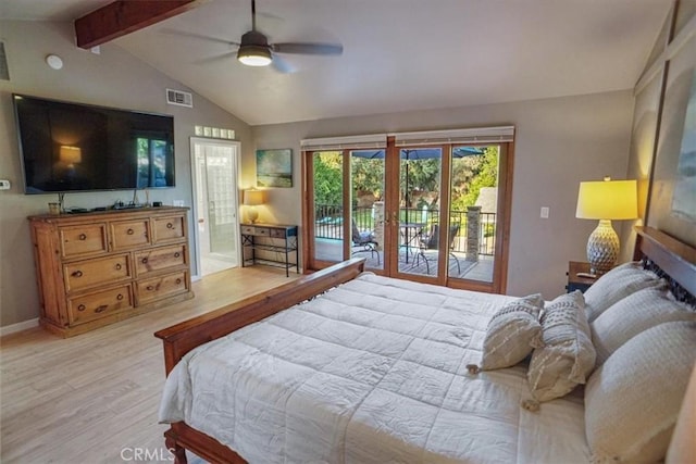 10624 Nevada Ave, Chatsworth, CA 91311 - bedroom featuring access to exterior, light wood-style floors, ceiling fan, and connected bathroom