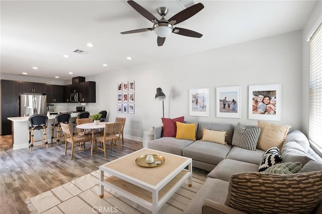 5 Zacate St, Rancho Mission Viejo, CA 92694 - living room featuring light wood-type flooring, ceiling fan, and recessed lighting