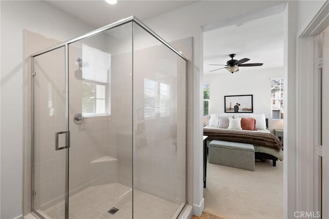 5 Zacate St, Rancho Mission Viejo, CA 92694 - bathroom featuring connected bathroom, ceiling fan, and a stall shower