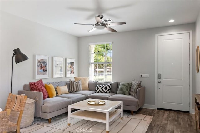 5 Zacate St, Rancho Mission Viejo, CA 92694 - living room featuring a ceiling fan, light wood-style floors, and recessed lighting