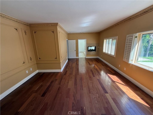 11737 Lois Ct, Granada Hills, CA 91344 - unfurnished living room featuring dark wood-style flooring and a multi sided fireplace