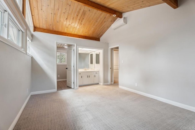 8438 Valley View Trl, Pine Valley, CA 91962 - unfurnished living room with light colored carpet, wood ceiling, and attic access