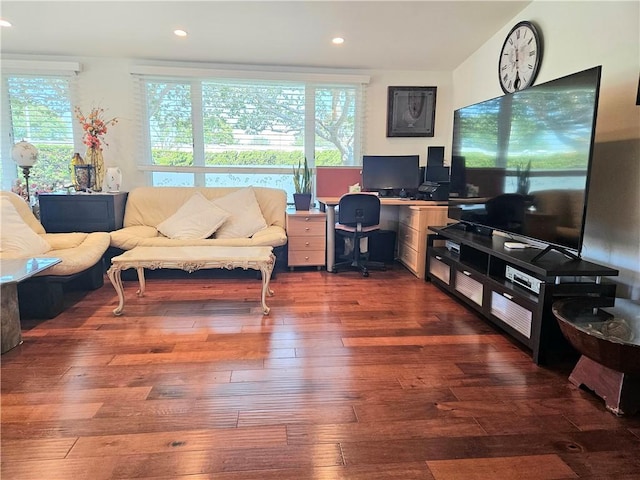 1402 Golden Rain Rd Unit 55G, Seal Beach, CA 90740 - living area featuring a desk, recessed lighting, and dark wood-style floors