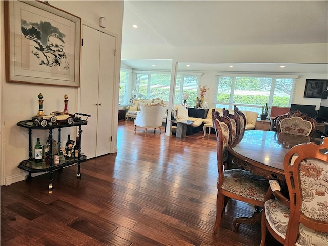 1402 Golden Rain Rd Unit 55G, Seal Beach, CA 90740 - dining area with healthy amount of natural light, dark wood-style floors, and recessed lighting