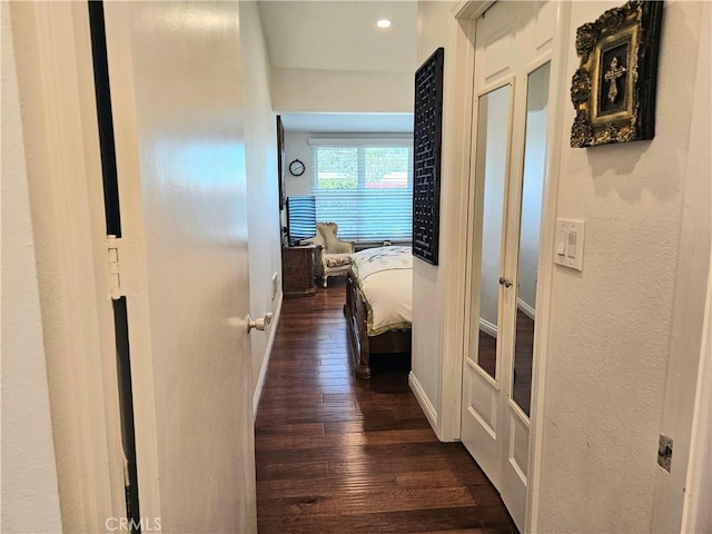 1402 Golden Rain Rd Unit 55G, Seal Beach, CA 90740 - corridor with dark wood-style flooring and recessed lighting