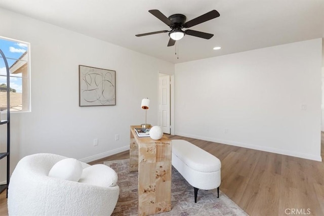 14080 Crestline Pl, Rancho Cucamonga, CA 91739 - living area featuring wood finished floors, a ceiling fan, and recessed lighting