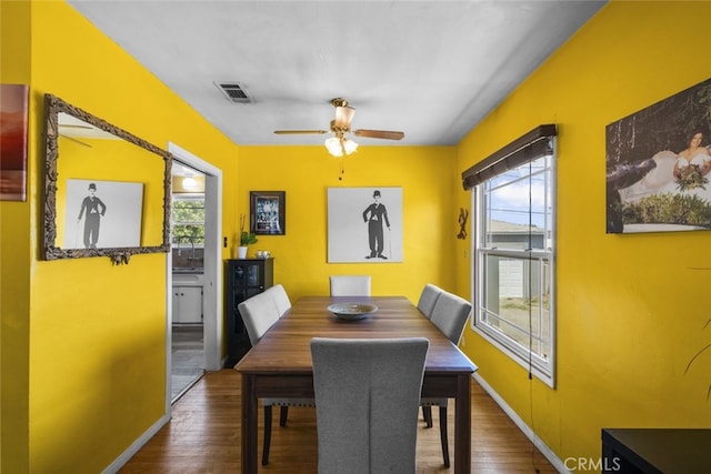 2184 S Towne Ave, Pomona, CA 91766 - dining area with healthy amount of natural light, dark wood-style floors, and a ceiling fan