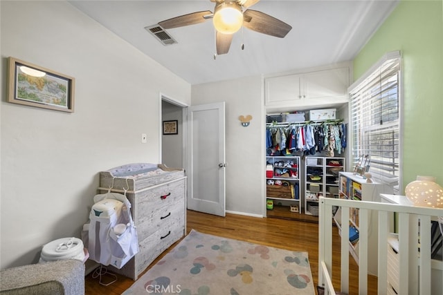 2184 S Towne Ave, Pomona, CA 91766 - bedroom with wood finished floors, a ceiling fan, a closet, and attic access