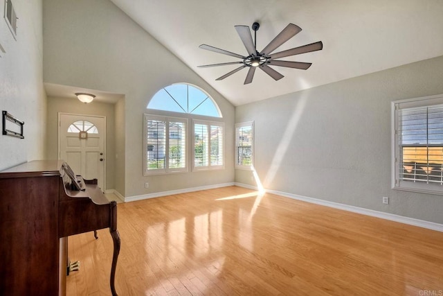 635 Boysenberry Way, Oceanside, CA 92057 - foyer entrance featuring light wood-type flooring, ceiling fan, and high vaulted ceiling