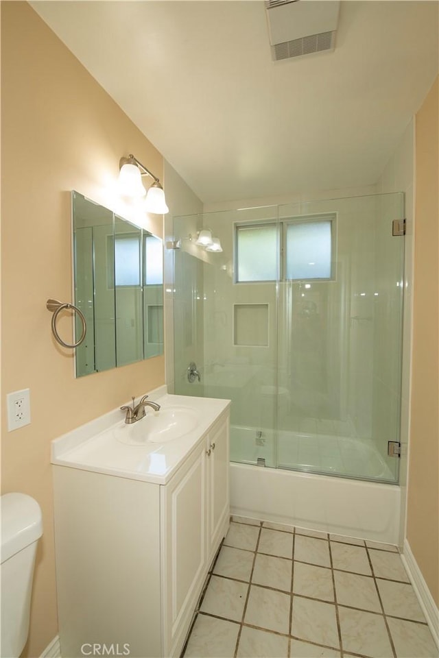 10345 Encino Ave, Granada Hills, CA 91344 - bathroom with vanity, shower / bath combination with glass door, and tile patterned floors