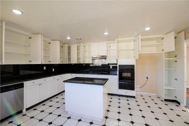 10345 Encino Ave, Granada Hills, CA 91344 - kitchen with open shelves, dishwasher, black oven, light flooring, and recessed lighting